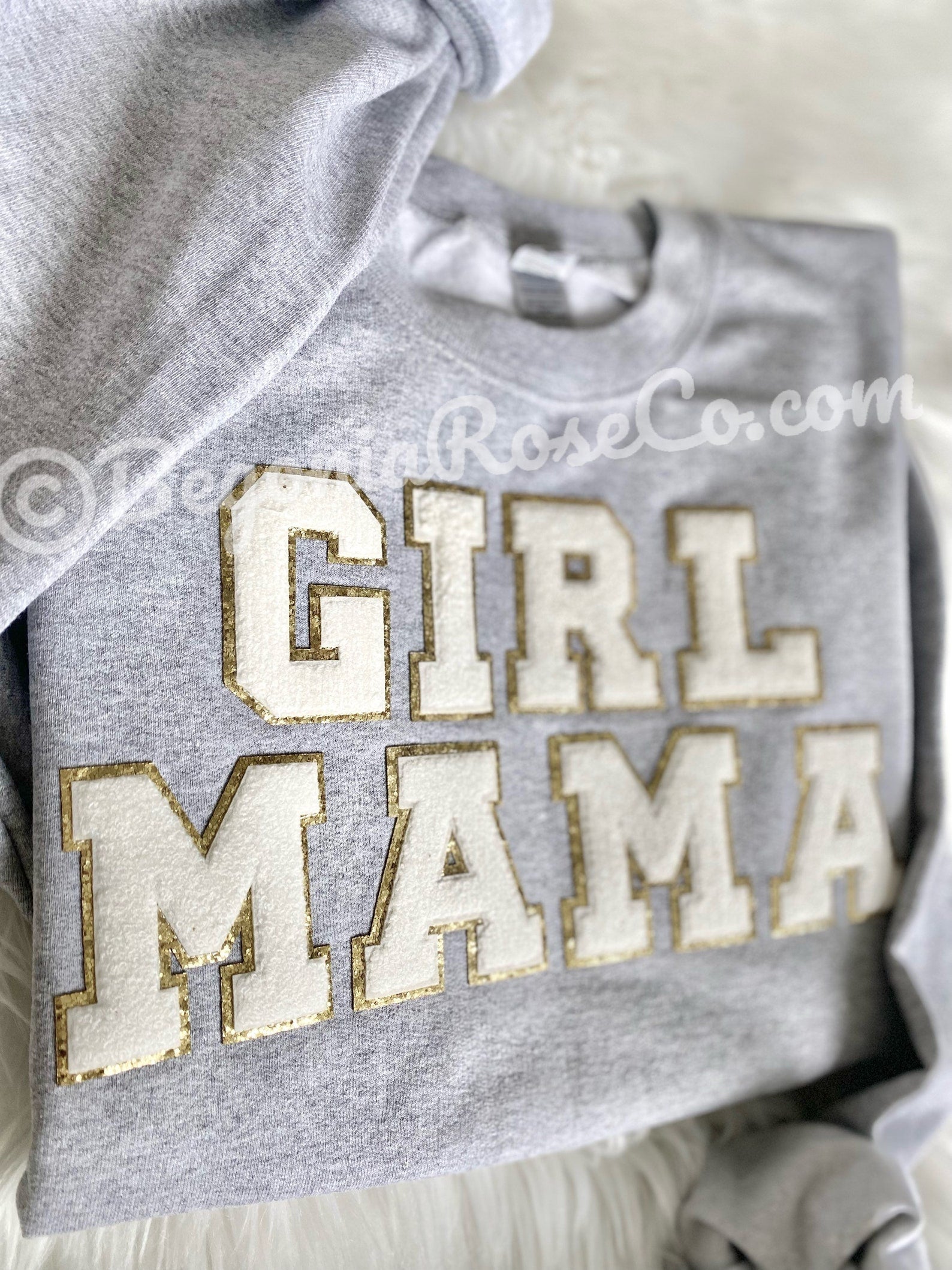 GIRL MAMA patch sweatshirt flat lay - baby shower or Mother's Day gift