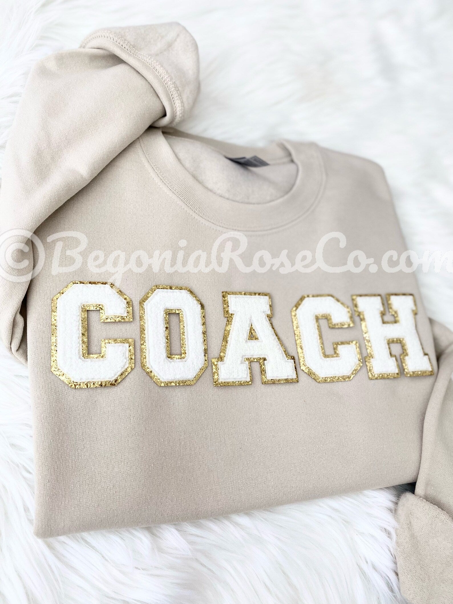 COACH patch sweatshirt black with cream white chenille letters - team gift