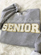 SENIOR chenille sweatshirt close-up patch detail 8cm letters white crewneck