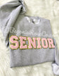 SENIOR patch sweatshirt black with cream white chenille letters - graduation