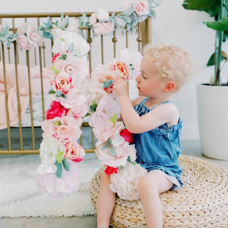 Custom floral letter blush flowers birthday photo prop
