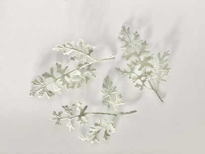 Set of 3 Artificial Frosted Dusty Miller Accent Flocked Dusty Miller Plant Faux Dusty Miller Greenery Faux Dusty Miller Sprig Flocked Leave