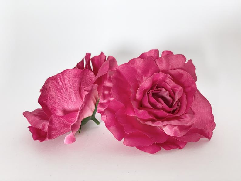 3.5" Large Open Fuchsia Rose Large Hot Pink Rose Fuchsia Silk Flower Fuchsia Artificial Flower Fuchsia Wedding Flower Fuchsia Party Flower