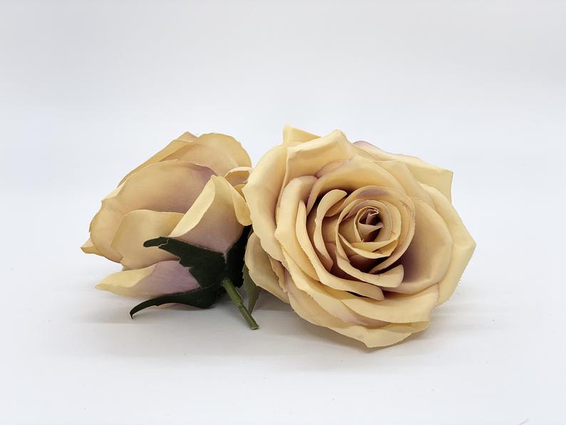 3.5" Artificial Taupe Rose Decor Silk Flower Rose Silk Flower Tan Rose Fake Beige Rose Artificial Rose Head Beige Wedding Flower Taupe