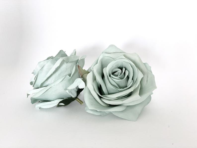 3.5" Artificial Mint Rose Flower Mint Artificial Rose Head Sage Green Artificial Flowers Sage Faux Flowers Flower Crown Mint Wedding Decor