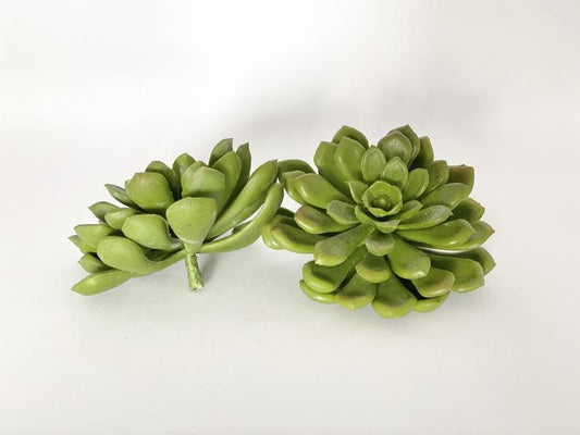Side view 3 inch faux green succulent with short removable stem for floral arrangements