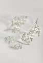 Close-up of frosted faux dusty miller sprig showing silvery flocked texture for floral accents