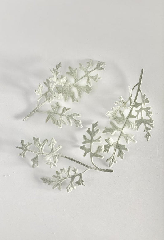 Set of 3 Artificial Frosted Dusty Miller Accent Flocked Dusty Miller Plant Faux Dusty Miller Greenery Faux Dusty Miller Sprig Flocked Leave