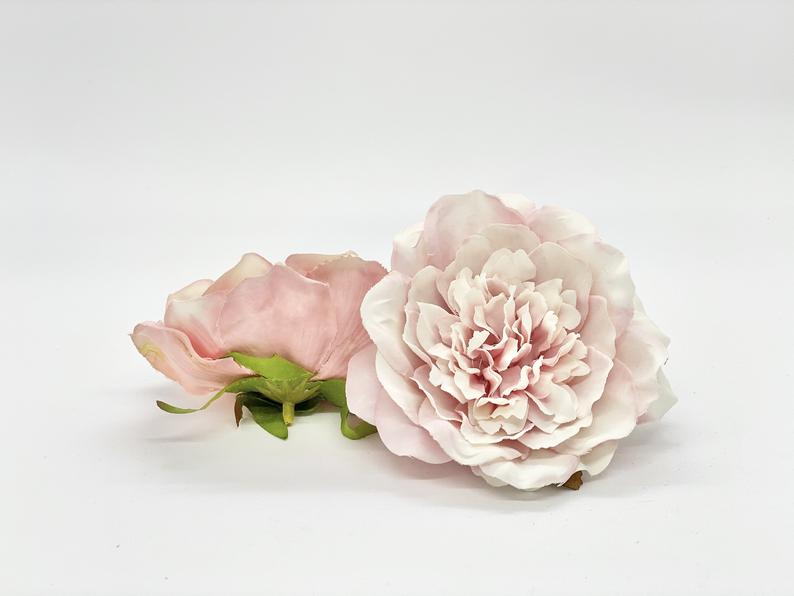 Large Artificial 4" Dusty Pink and White Peony Head Light Pink Peony Soft Pink Peony Wedding Decor Peony Wreath Supply Fake Peony Supply