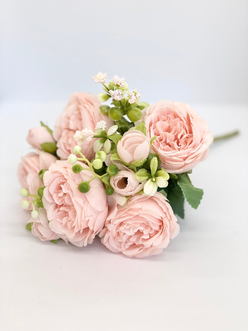 11" Blush Cabbage Rose Bouquet Wedding Peach Cabbage Roses Mini Wedding Bouquet Wedding Toss Bouquet Toss Wedding Cabbage Rose