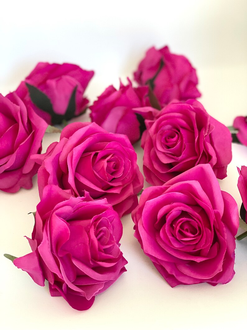 3.5" Artificial Fuchsia Flower Fuchsia Artificial Rose Head Fuchsia Artificial Flower Bright Pink Flower Crown Fuchsia Wedding Decor Fuchsia