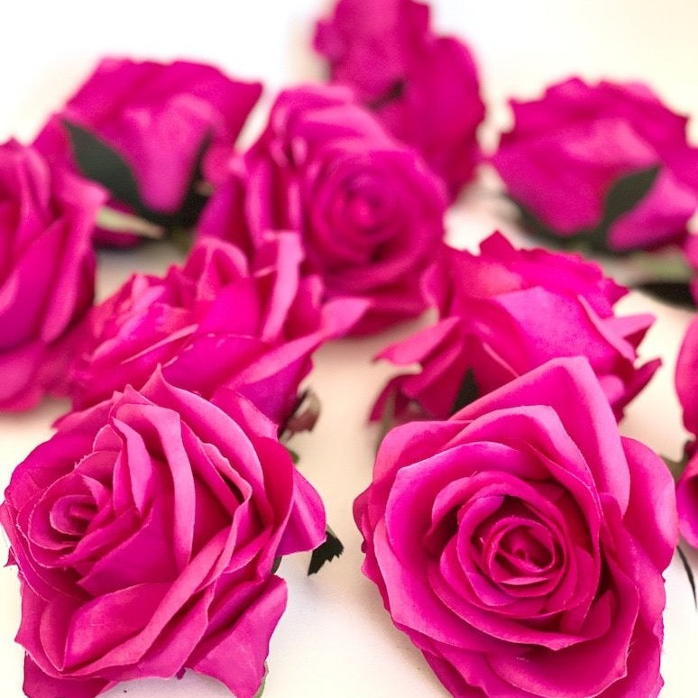3.5" Artificial Fuchsia Flower Fuchsia Artificial Rose Head Fuchsia Artificial Flower Bright Pink Flower Crown Fuchsia Wedding Decor Fuchsia