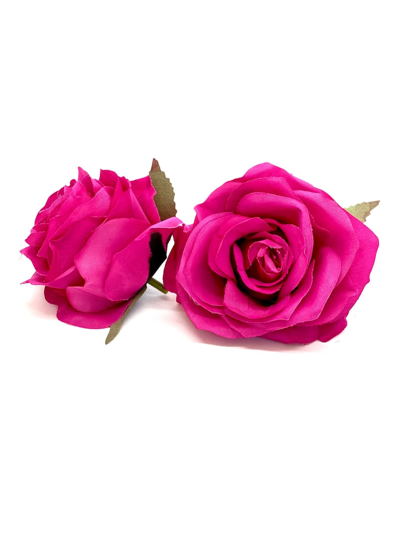 3.5" Artificial Fuchsia Flower Fuchsia Artificial Rose Head Fuchsia Artificial Flower Bright Pink Flower Crown Fuchsia Wedding Decor Fuchsia