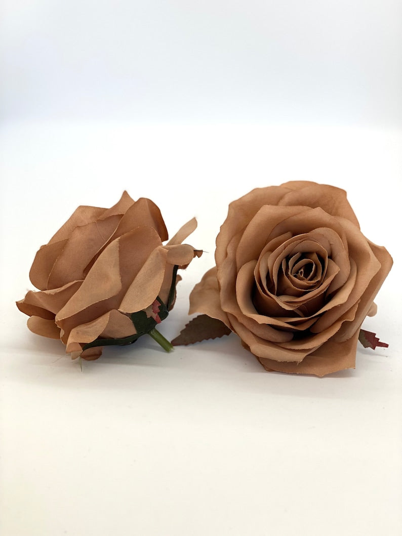  3.5" Toffee Brown Rose Flower Brown Artificial Rose Brown Artificial Flower Brown Faux Flower Brown Boho Wedding Decor Toffee Wedding