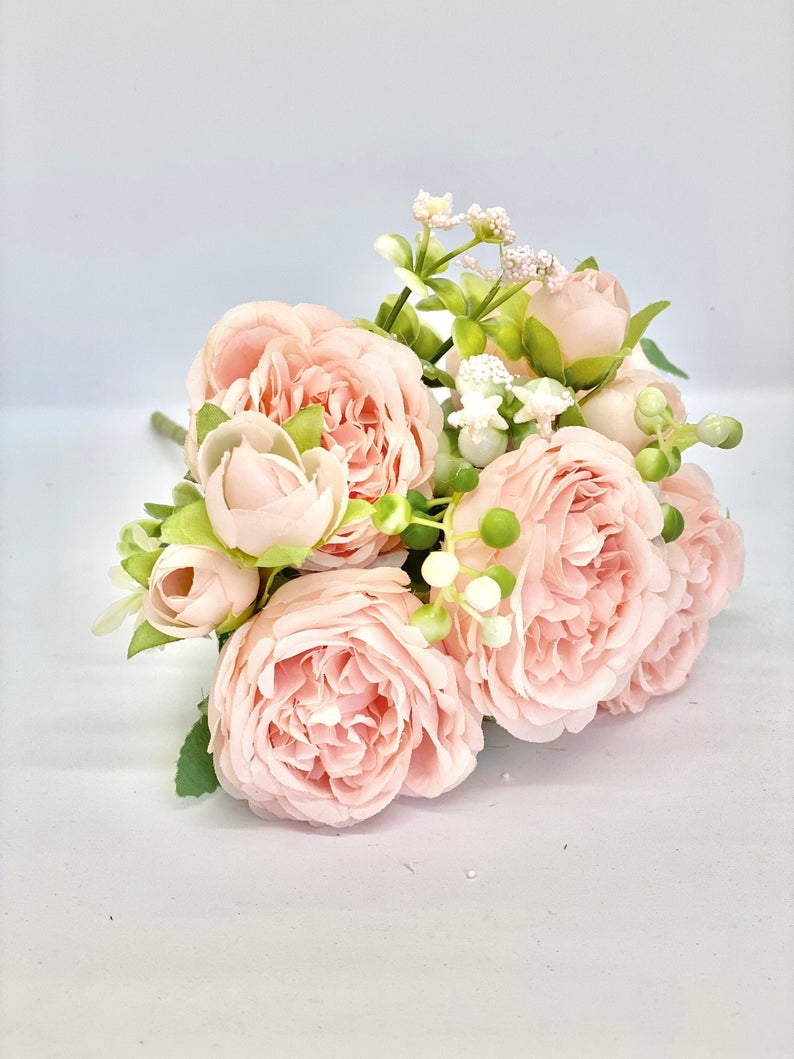 11" Blush Cabbage Rose Bouquet Wedding Peach Cabbage Roses Mini Wedding Bouquet Wedding Toss Bouquet Toss Wedding Cabbage Rose