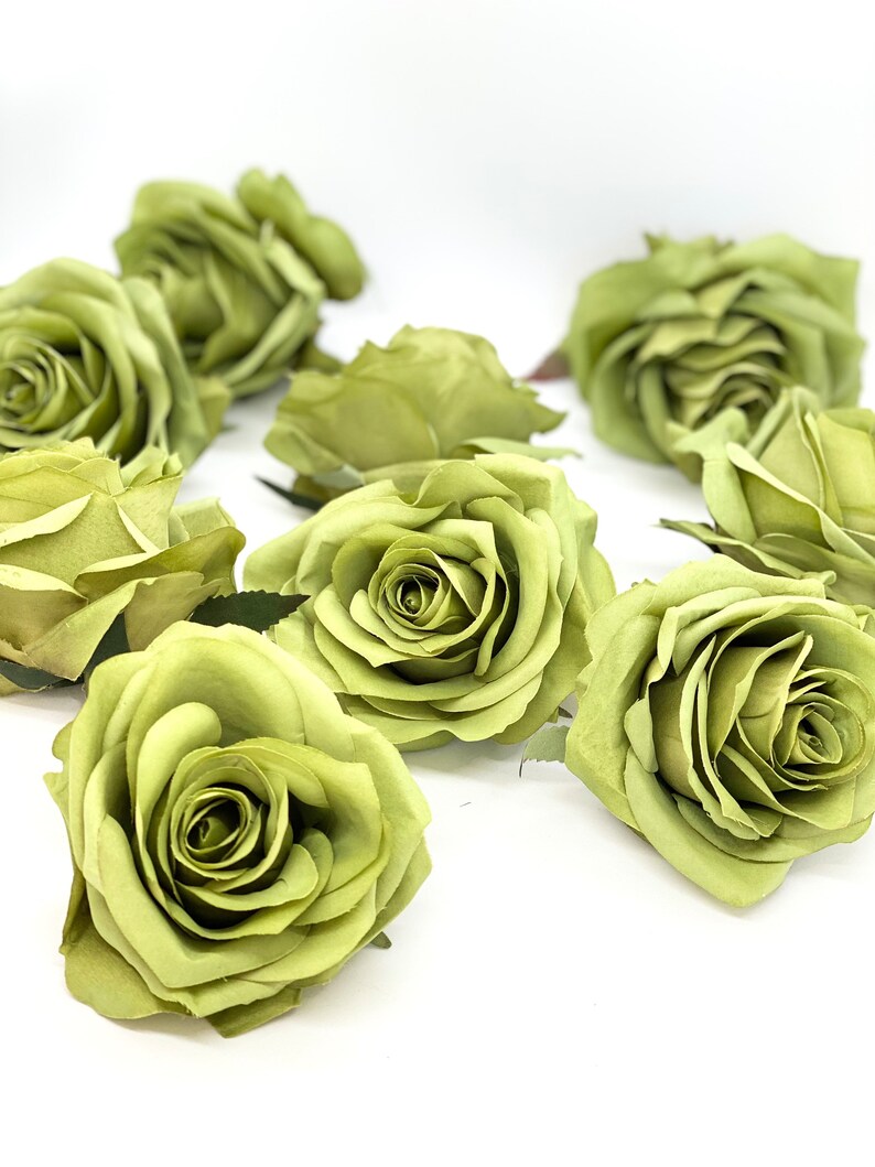 3.5" Artificial Green Rose Flower Green Artificial Rose Head Bright Green Artificial Flowers Green Faux Flower Crown Green Wedding Decor
