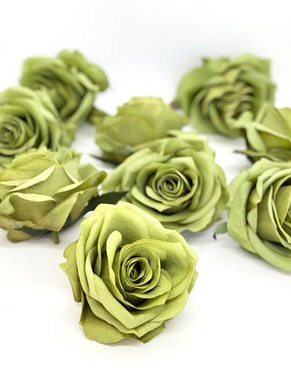 3.5" Artificial Green Rose Flower Green Artificial Rose Head Bright Green Artificial Flowers Green Faux Flower Crown Green Wedding Decor