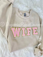 WIFE chenille patch sweatshirt in black with aqua patch - engagement gift