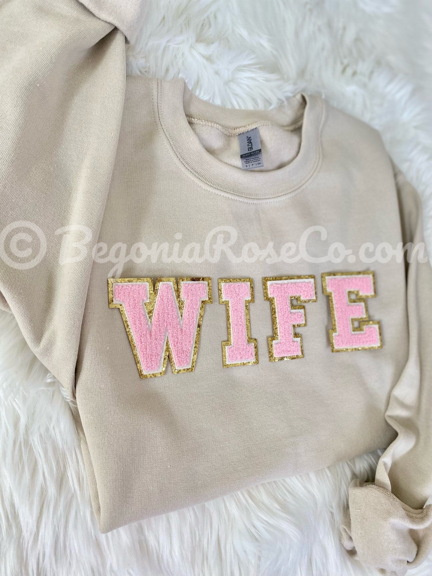 WIFE chenille patch sweatshirt in black with aqua patch - engagement gift