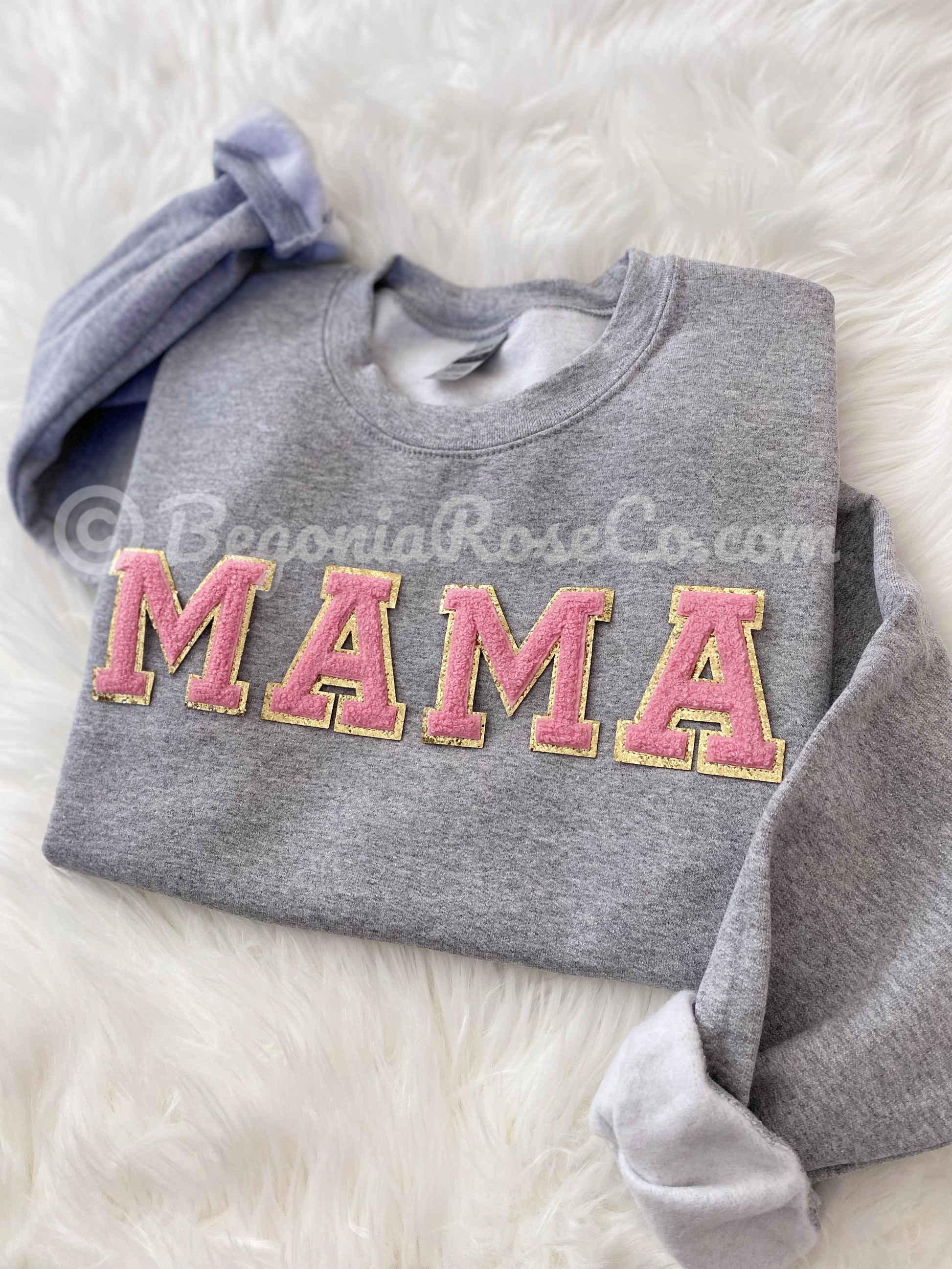 MAMA chenille sweatshirt sweatshirt color and patch color options