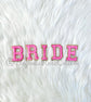 BRIDE iron on chenille letter patches close up sequin detail