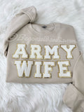 ARMY WIFE chenille letter patch sweatshirt in white - army wife gift