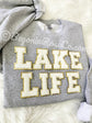 LAKE LIFE chenille letter patch sweatshirt in white - lake house gift