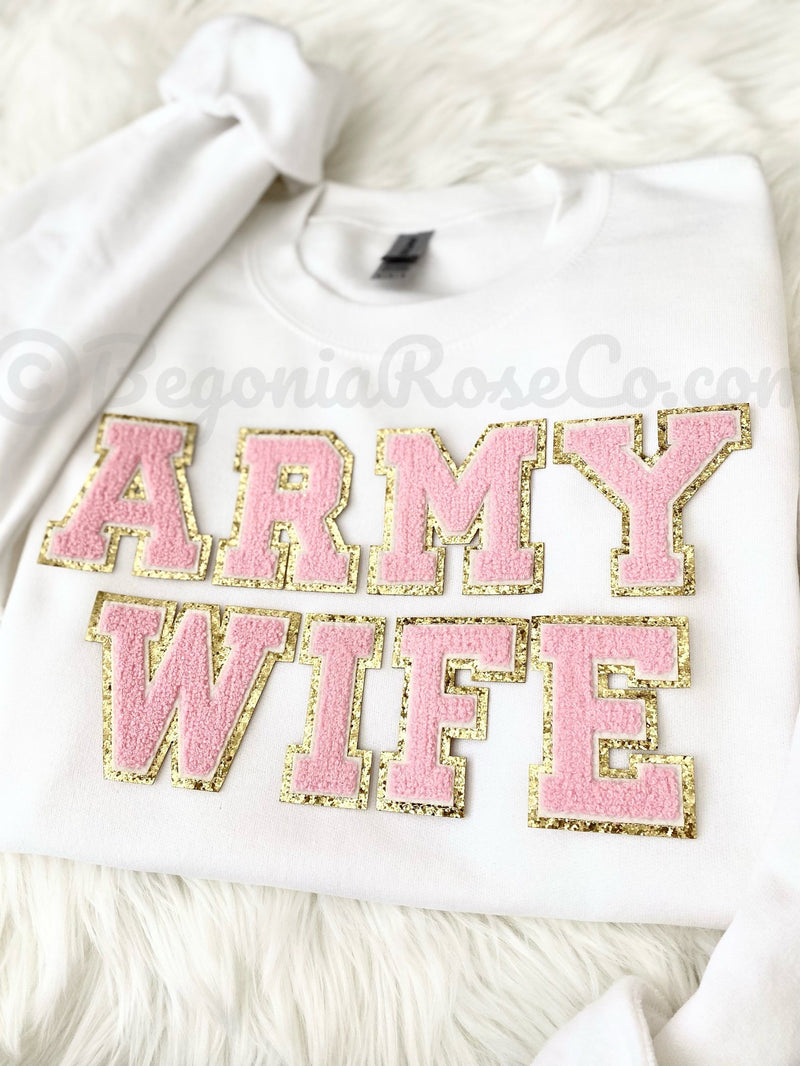ARMY WIFE Letter Patch Sweatshirt