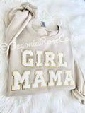 GIRL MAMA BOY MAMA chenille patch crewneck sweatshirt white with pink patches