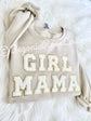 GIRL MAMA BOY MAMA chenille patch crewneck sweatshirt white with pink patches