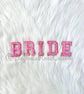 BRIDE iron on chenille letter patches close up sequin detail