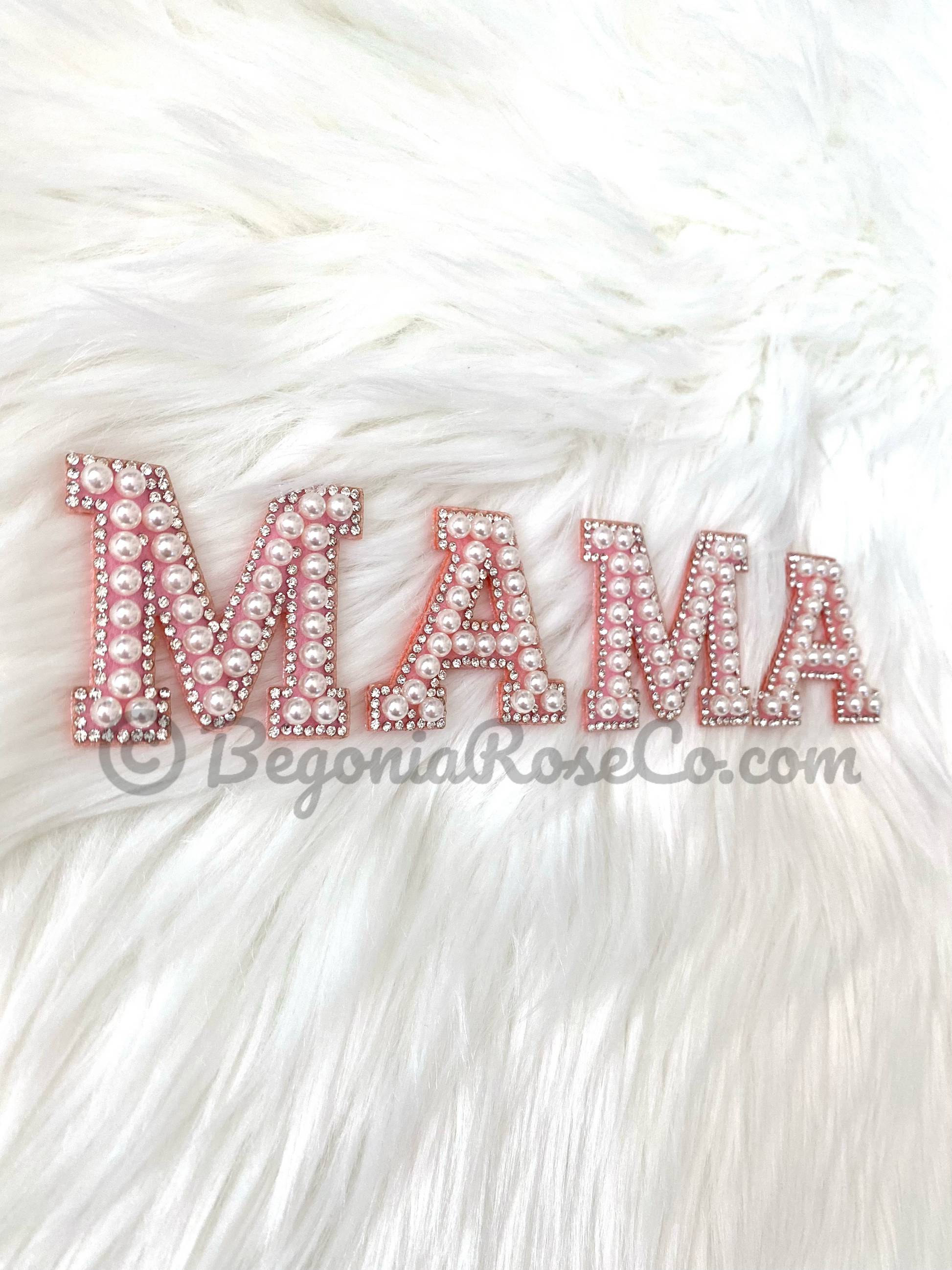 MAMA chenille patches white sequin sew on baby shower decor