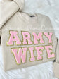 ARMY WIFE patch crewneck sweatshirt flat lay military spouse apparel