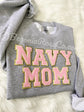 NAVY MOM letter patch sweatshirt cream white patch detail close-up