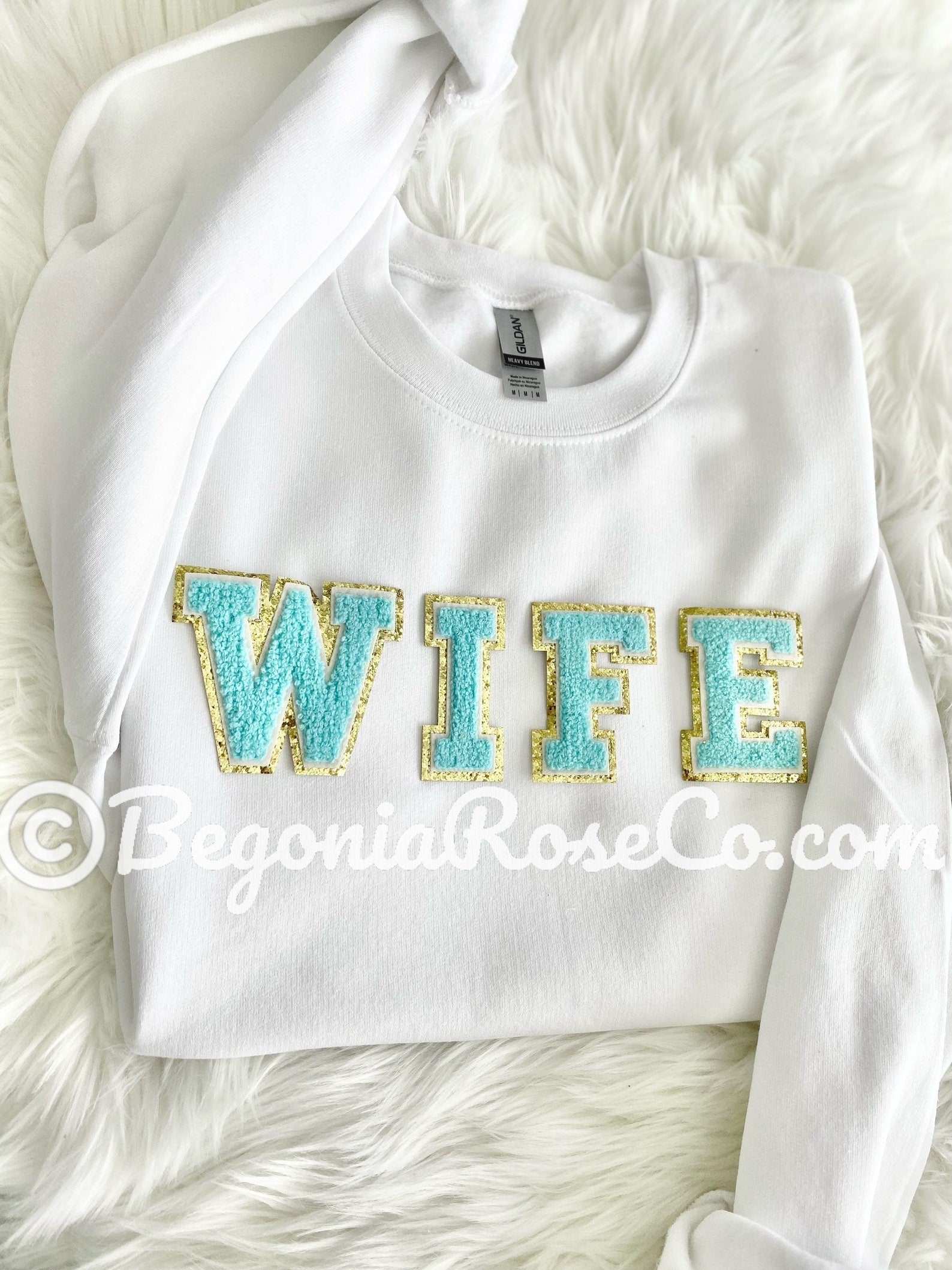 WIFE chenille patch sweatshirt black cream white patches - cozy gift