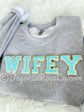 WIFEY patch crewneck sweatshirt in sand with aqua patch - engagement honeymoon gift