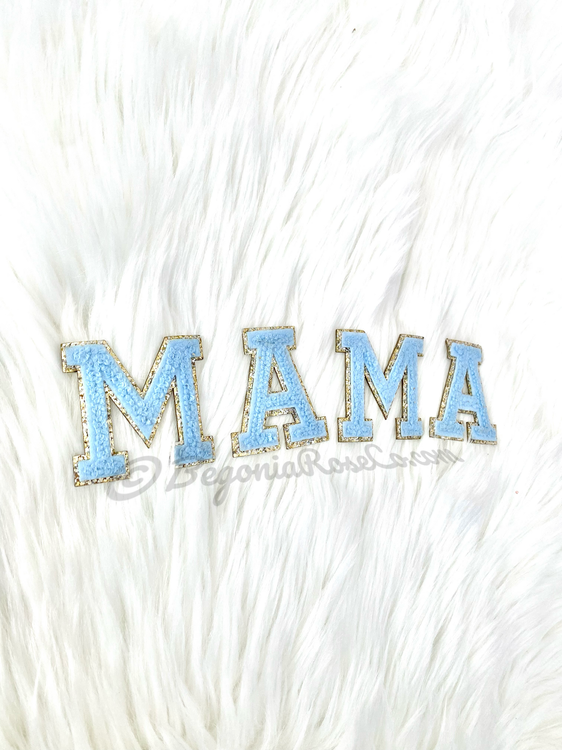 MAMA peachy pink chenille script letter patches iron on jacket