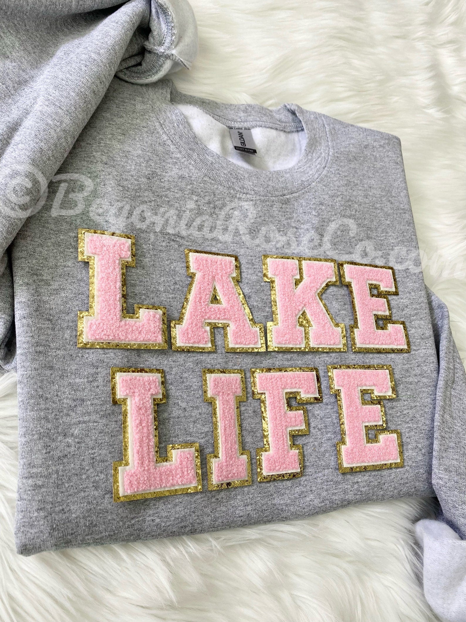 LAKE LIFE patch crewneck sweatshirt cozy lake house apparel