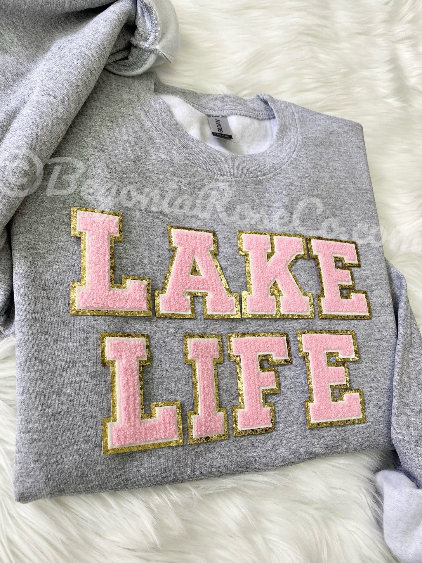 LAKE LIFE patch crewneck sweatshirt cozy lake house apparel