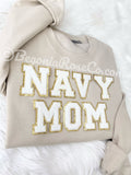 NAVY MOM chenille letter patch sweatshirt in white - navy mom gift