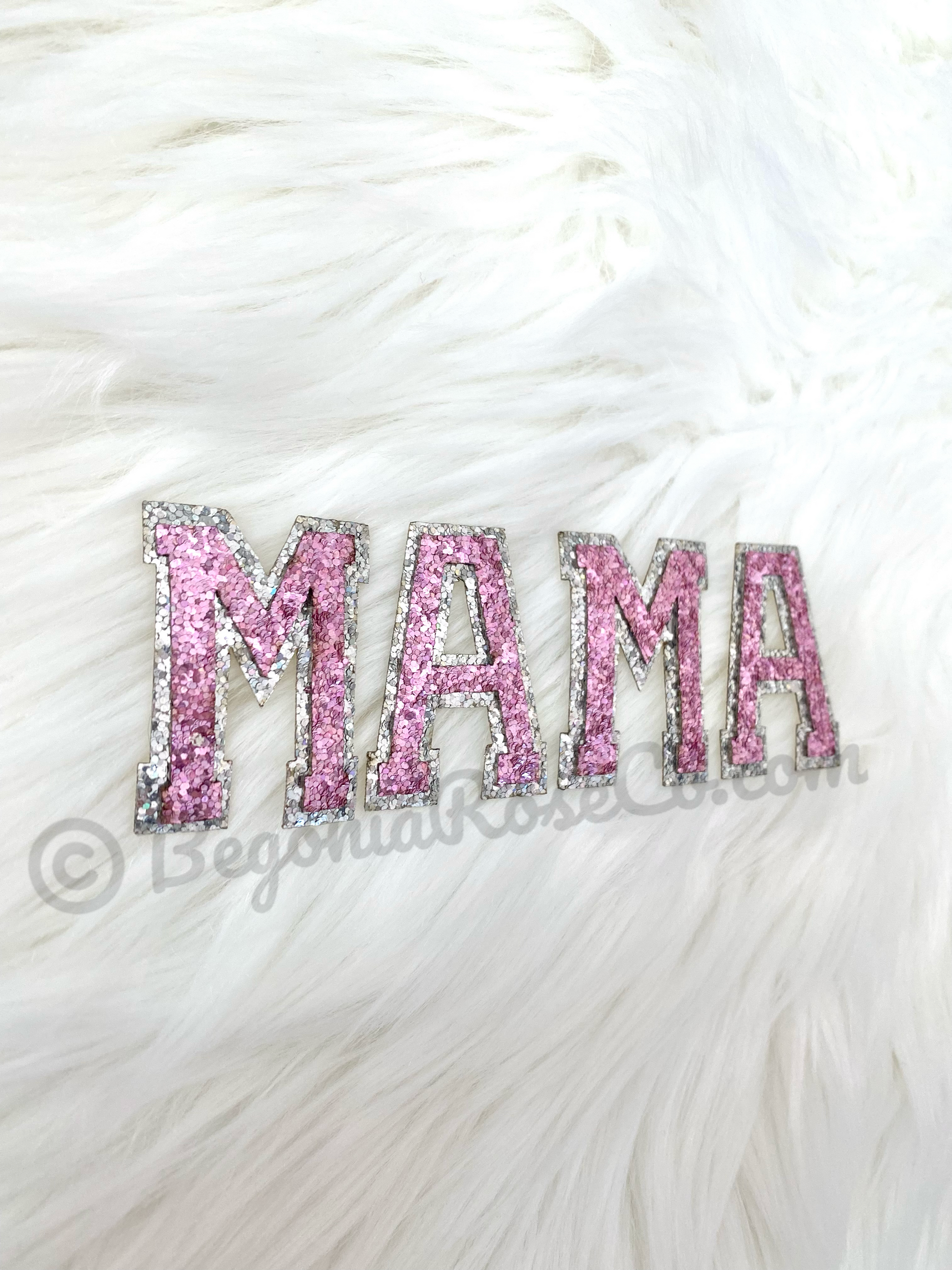 MAMA purplish pink all sequin letter patches sew on iron on