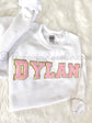 Custom word chenille patch crewneck sweatshirt white - personalized gift