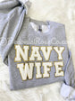 NAVY WIFE patch sweatshirt color options white grey sand black