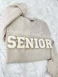 SENIOR patch sweatshirt grey with light pink chenille letter patches