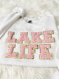 LAKE LIFE chenille patch sweatshirt sizing detail unisex Gildan