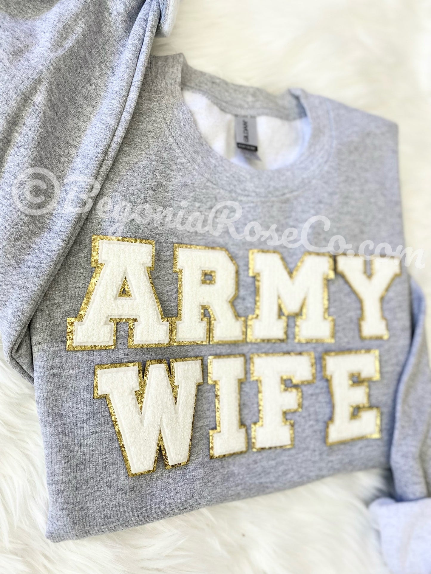 ARMY WIFE chenille sweatshirt light pink patch army girlfriend shirt