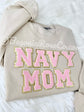 NAVY MOM patch crewneck sweatshirt flat lay proud Navy mom apparel
