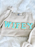 WIFE WIFEY chenille patch crewneck sweatshirt white - bridal shower gift
