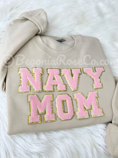 NAVY MOM Letter Patch Sweatshirt