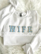 WIFEY patch sweatshirt sand color aqua patches - engagement party gift
